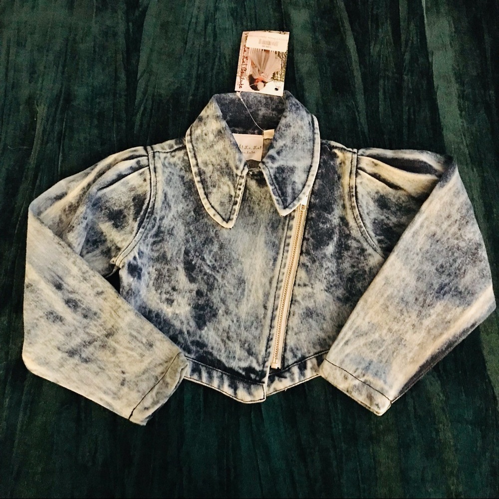 NWT Ooh La La Couture Girls Denim Jacket 24M 2T acid wash retro 80s 90s cropped